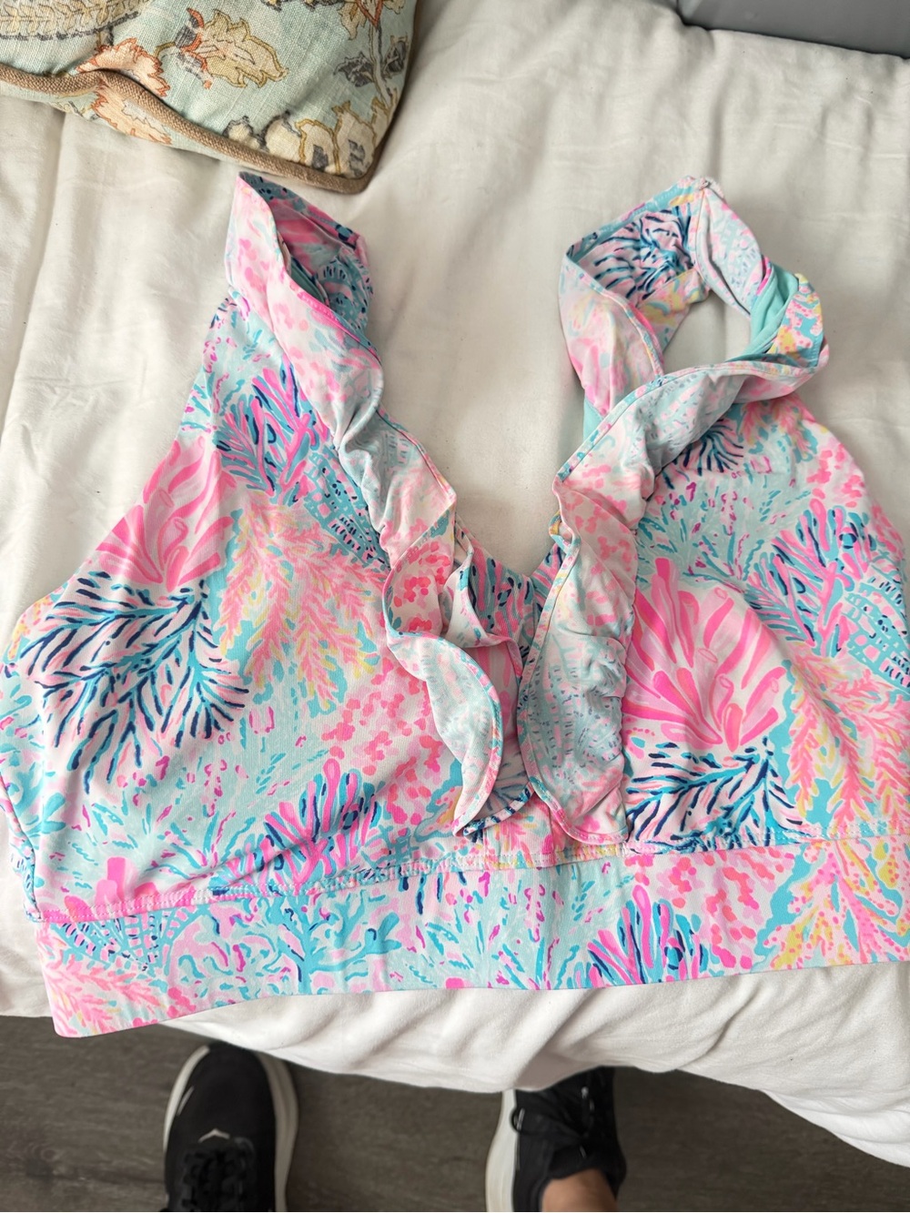 Lilly Pulitzer Pink & Aqua Ruffle Bikini Top